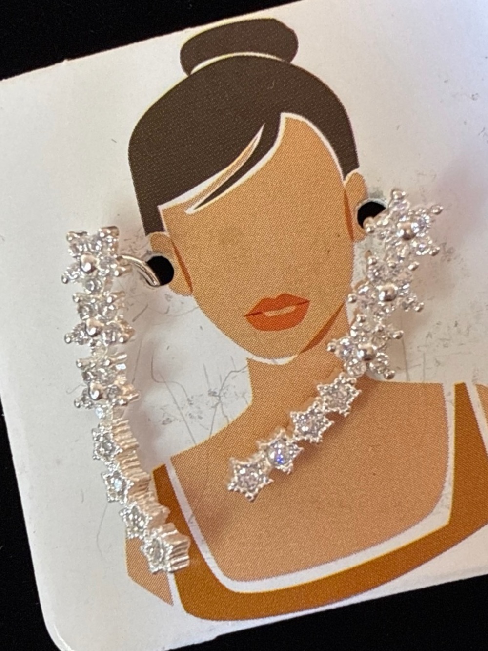 Silver Crystal Floral Hoop Ear Climbers - Elegant Women Jewelry